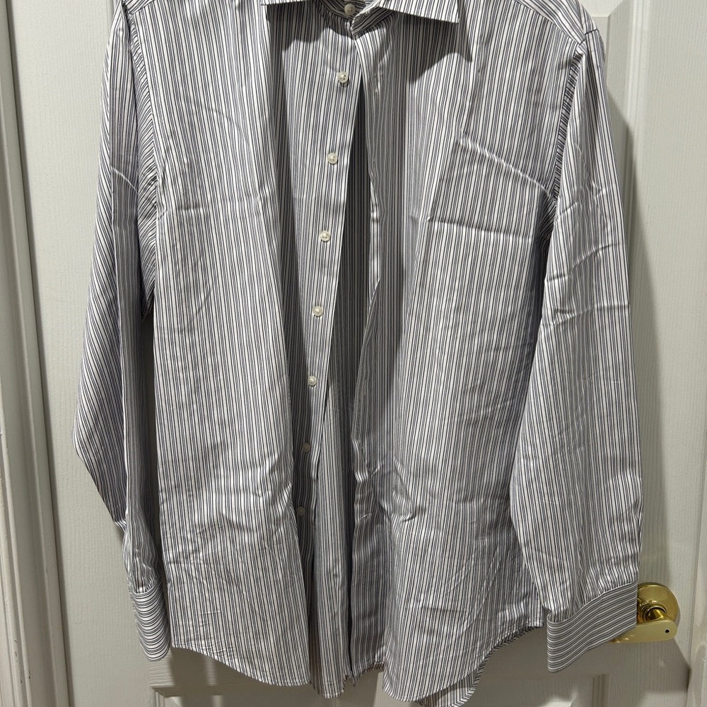 Saks Fifth Avenue Gray and White Striped Dress Shirt